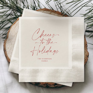 Cheers to the Holidays Ivory Personalized Napkins