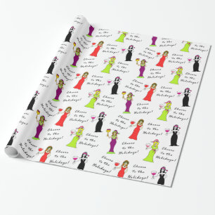 Cheers To The Holidays! Wine Women Wrapping Paper