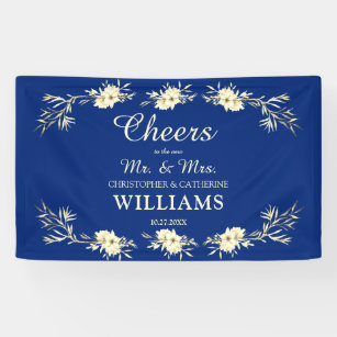Cheers to the Mr. & Mrs. Blue Floral Wedding  Banner