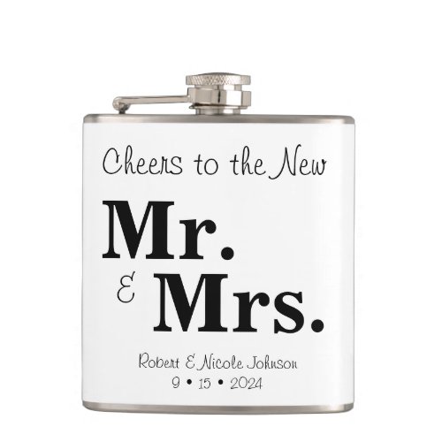 Cheers to the New Mr  Mrs Vinyl Wrapped Flask