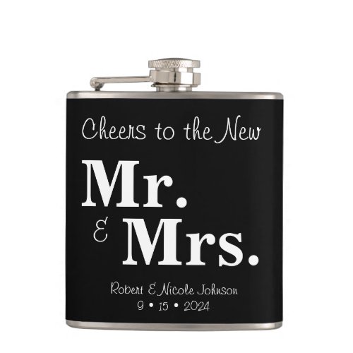 Cheers to the New Mr  Mrs Vinyl Wrapped Flask 