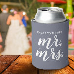 Cheers To The New Mr. & Mrs. Wedding Can Cooler<br><div class="desc">Celebrate the newlywed or use the can cooler for casual wedding favors. Email @ JMR_Designs@yahoo.com if you need assistance or have any special request.</div>