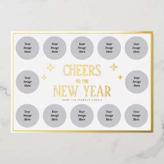 Cheers to the New Year 12 Photos Custom Foil Holiday Card