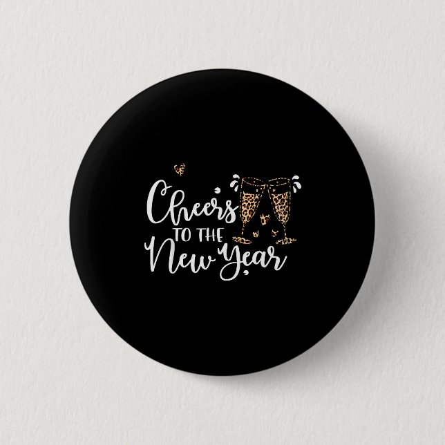 Cheers To The New Year 2026 Leopard Champagne Happ Button (Front)
