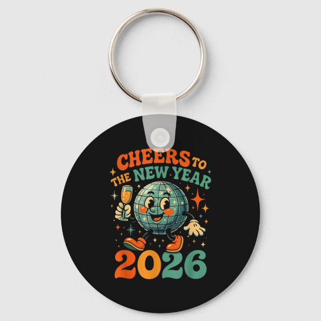 Cheers To The New Year 2026 Retro Disco Gift  Keychain (Front)