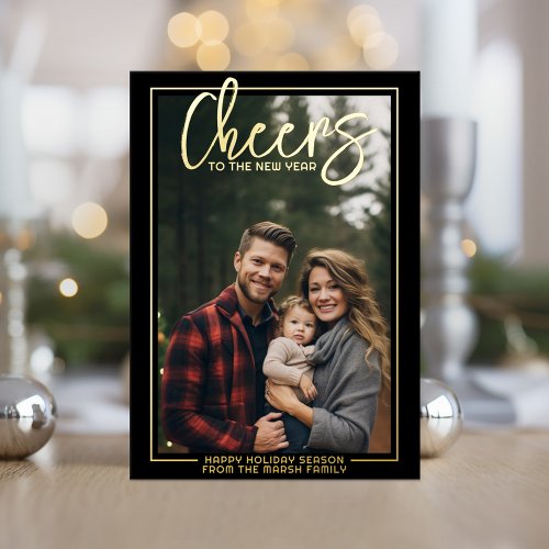 Cheers to the New Year _ Black Botanicals _ Photo Foil Holiday Card
