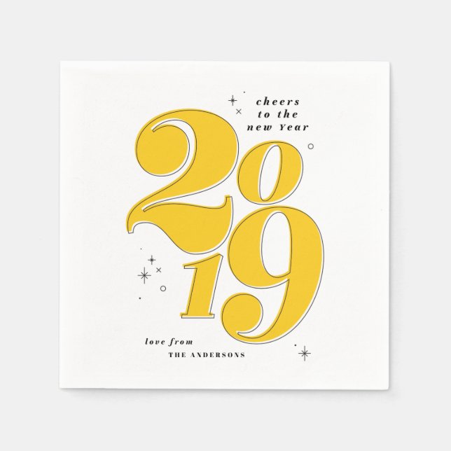 Cheers to the new year bold 2019 holiday napkins (Front)
