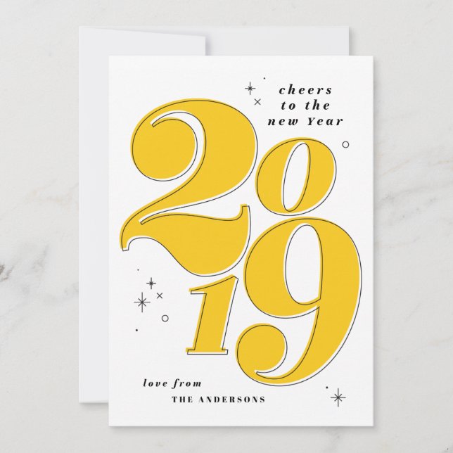 Cheers to the new year bold 2019 multi photo holiday card (Front)