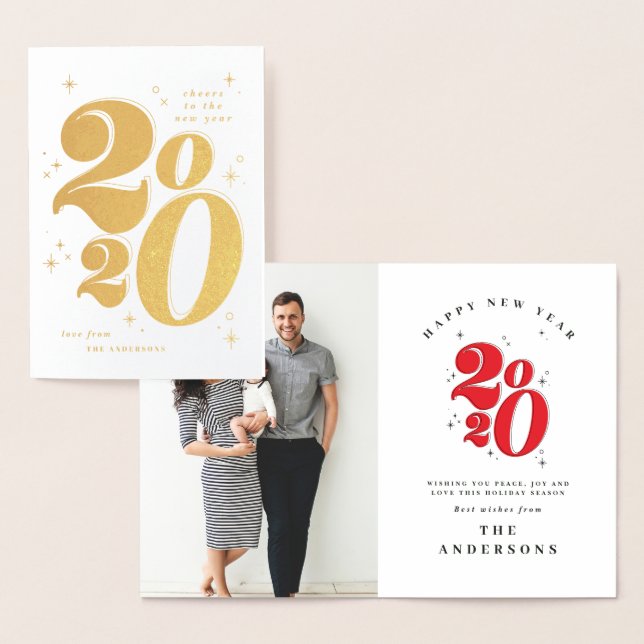 Cheers to the new year bold 2020 typography foil card (Display)