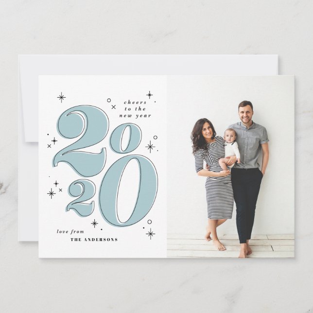 Cheers to the new year bold 2020 typography holiday card (Front)
