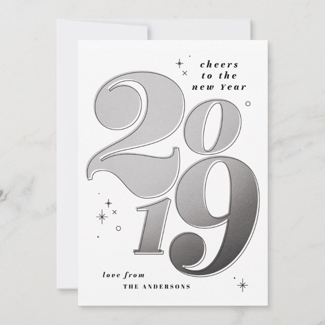 Cheers to the new year bold silver 2019 holiday card (Front)