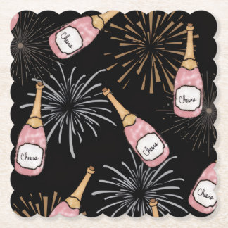 Cheers to the New Year Champagne & Fireworks Paper Coaster