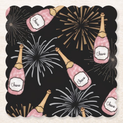 Cheers to the New Year Champagne & Fireworks Paper Coaster