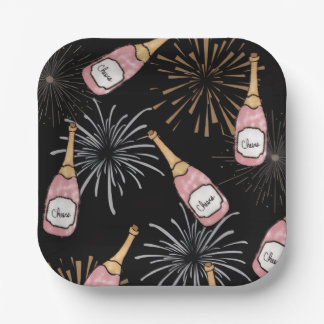 Cheers to the New Year Champagne & Fireworks Paper Plates
