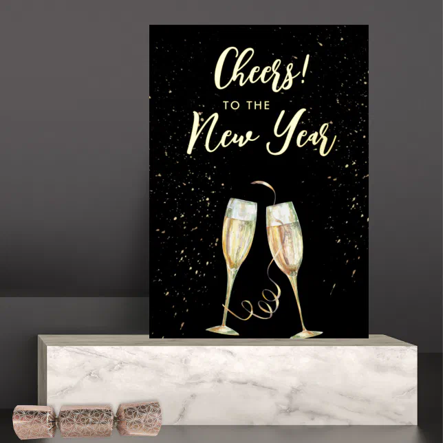 Cheers To The New Year Champagne Glasses Foil Holiday Card 