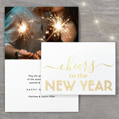Cheers to the New Year Chic Script Gold Real Foil Card