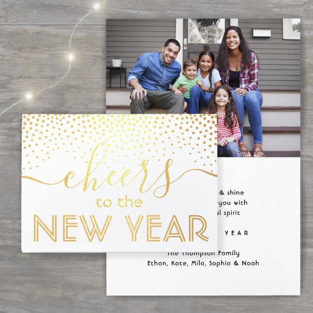Cheers to the New Year Chic Stylish Confetti Photo Foil Card (Creator Uploaded)