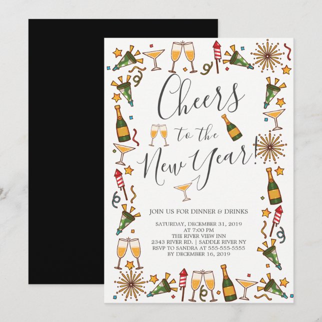 Cheers to the New Year Cocktail Party Invitation (Front/Back)