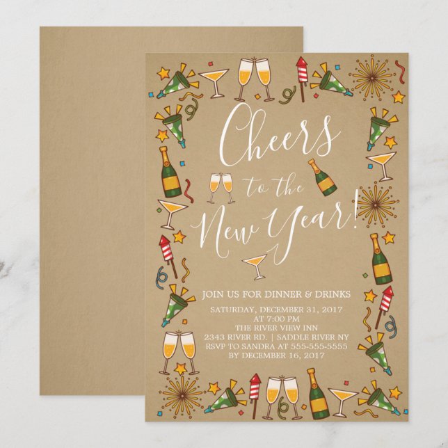 Cheers to the New Year Cocktail Party Invitation (Front/Back)
