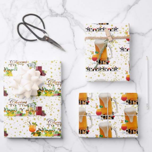 Cheers to the New Year Cocktails Drinks Dinner Wrapping Paper Sheets (Front)
