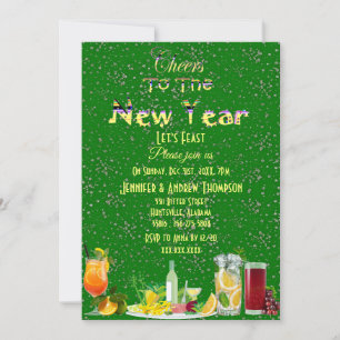 Cheers to the New Year Cocktails Green Sparkling   Invitation