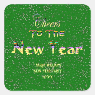 Cheers to the New Year Crafts Party Green Square Sticker