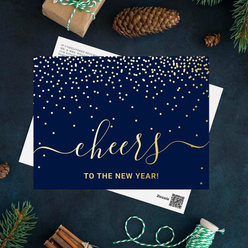 Cheers To The New Year Elegant Confetti Real Foil Holiday Postcard