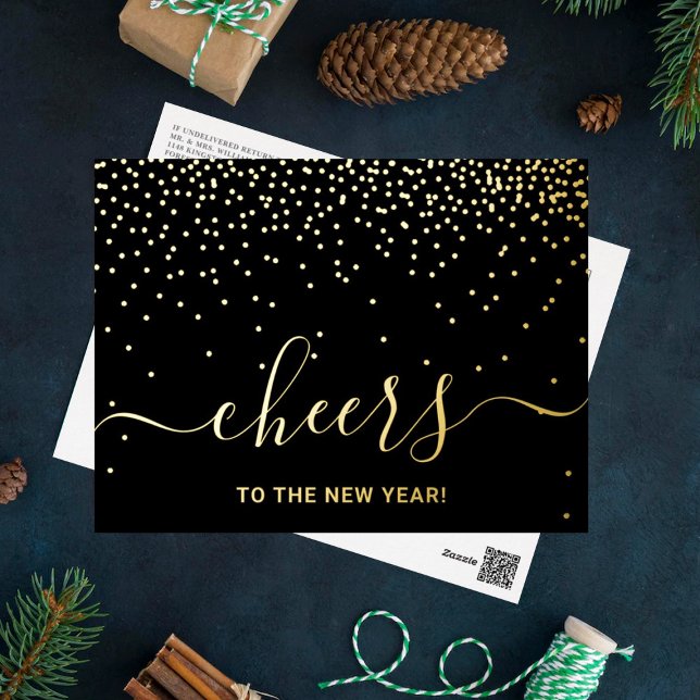 Cheers To The New Year! Elegant Confetti Real Foil Holiday Postcard (Creator Uploaded)