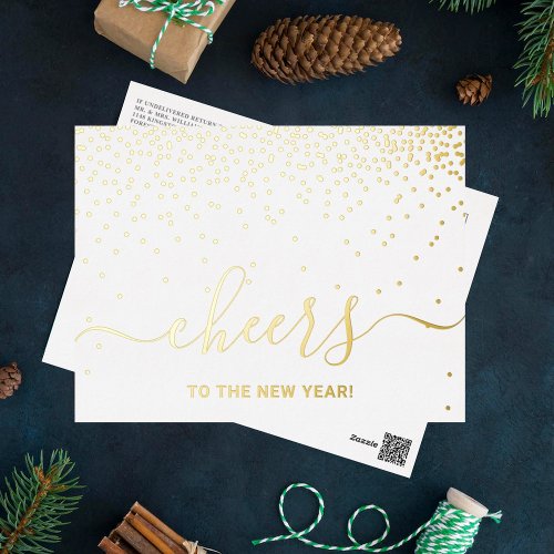 Cheers To The New Year Elegant Confetti Real Foil Holiday Postcard