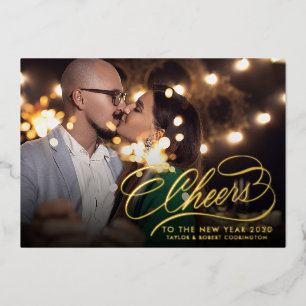 Cheers to the New Year   Elegant Photo  Foil Holiday Card