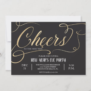 Cheers to the New Year Elegant Script Black Invitation