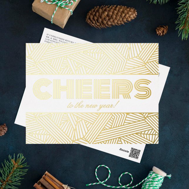 Cheers To The New Year! Geometric Typography Real Foil Holiday Postcard (Creator Uploaded)