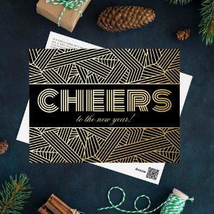 Cheers To The New Year! Geometric Typography Real Foil Holiday Postcard