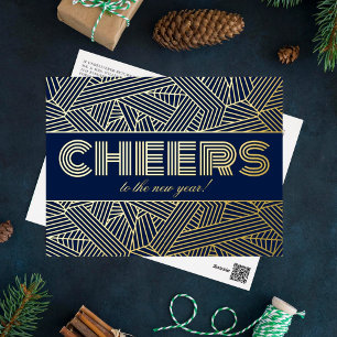 Cheers To The New Year! Geometric Typography Real Foil Holiday Postcard