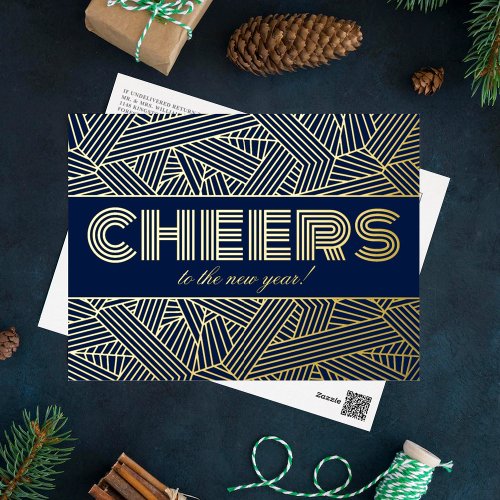 Cheers To The New Year Geometric Typography Real Foil Holiday Postcard