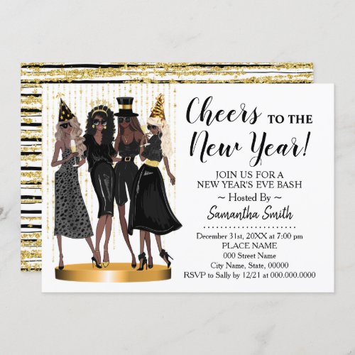 Cheers to the New Year Glitter Girls Night out Invitation