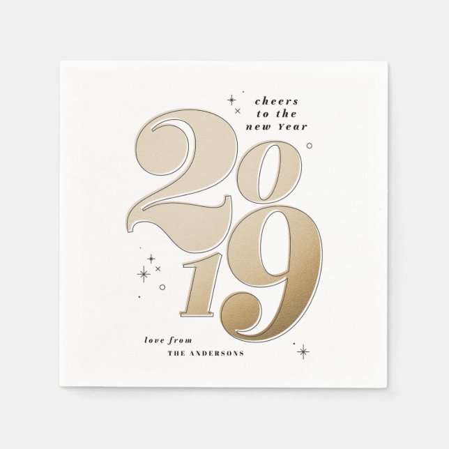 Cheers to the new year gold 2019 holiday napkins (Front)