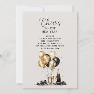 Cheers to the New Year Gold Black Party Invitation