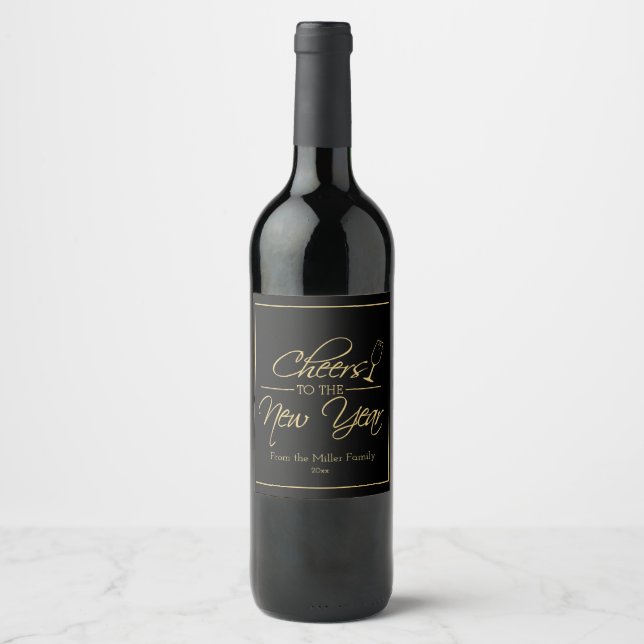Cheers to the New Year, Gold Script Wine Label (Front)