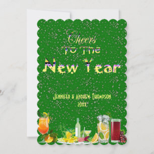 Cheers to the New Year Greetings Green Custom Card