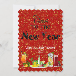 Cheers to the New Year Greetings Red Custom Card