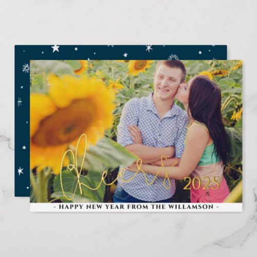 Cheers To The New Year  Horizontal Photo  Foil Holiday Card