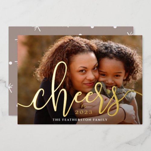 Cheers to the New Year Horizontal Photo Foil Holiday Card