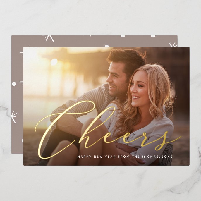 Cheers to the New Year Horizontal Photo Foil Holiday Card