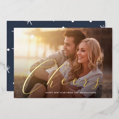 Cheers to the New Year Horizontal Photo Foil Holiday Card