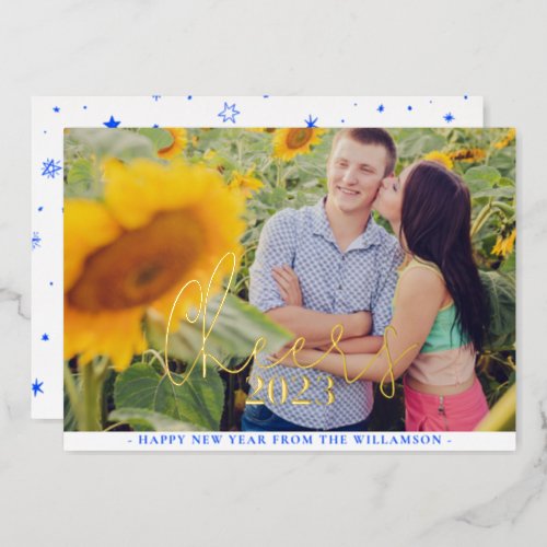 Cheers To The New Year  Horizontal Photo    Foil Holiday Card