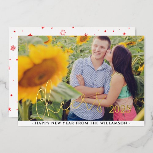 Cheers To The New Year  Horizontal Photo  Foil Holiday Card