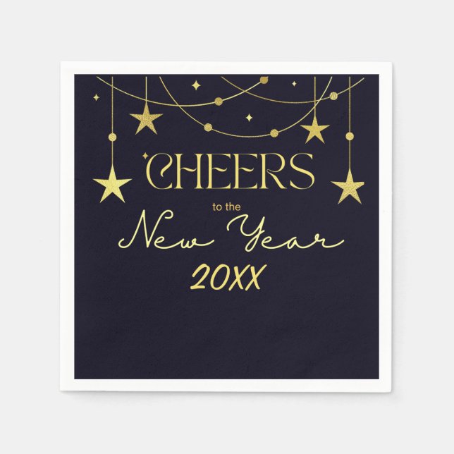 Cheers to the New Year message stars Napkins (Front)
