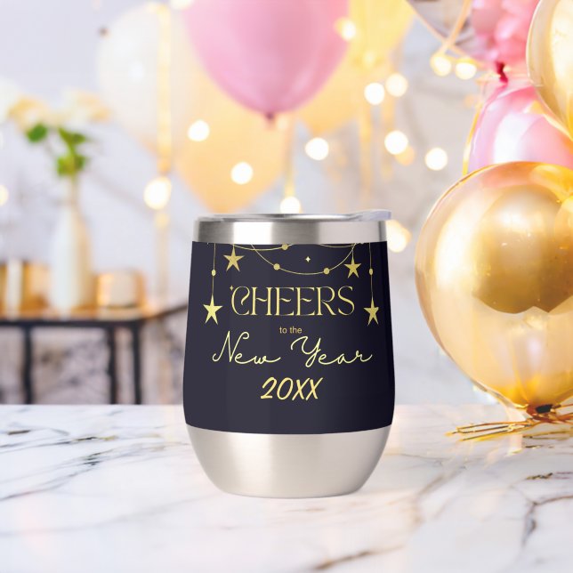 Cheers to the New Year message stars Thermal Wine Tumbler (Bachelor Party)