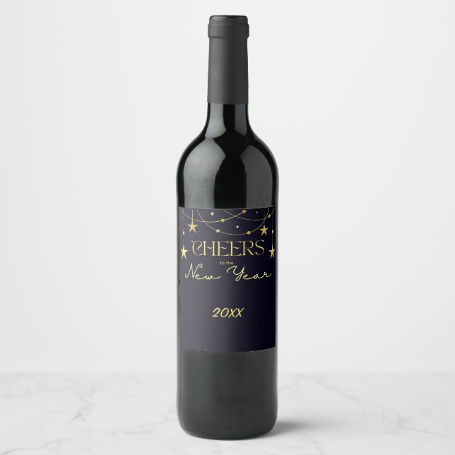 Cheers to the New Year message stars Wine Label (Front)